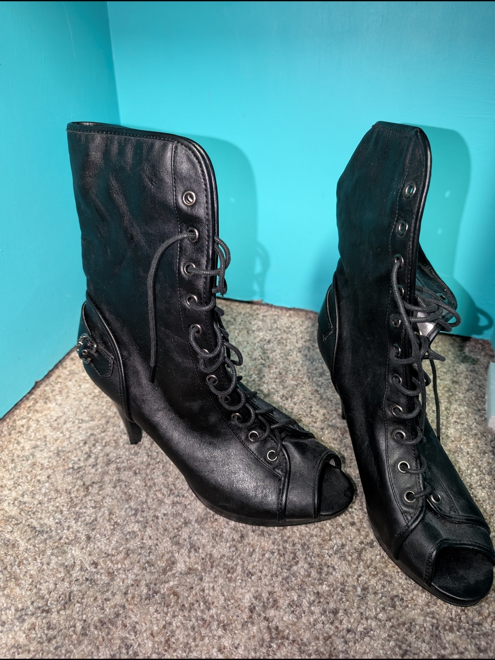 Guess Black Lace-Up Peep Toe Women's Boots
